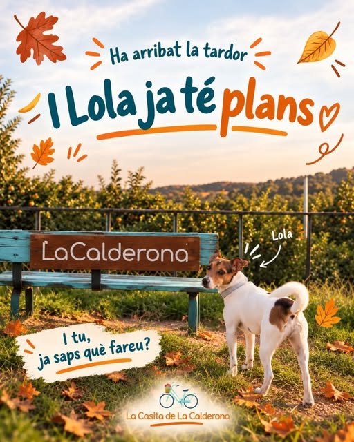 Lola junto al banco de La Calderona en otoño: «Lola ja té plans»